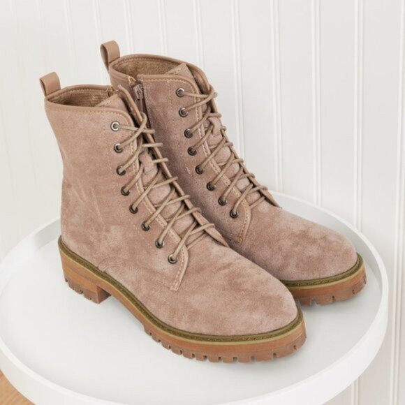 "Best of Luck" Khaki Combat Lace-up Suedette Booties - Picture 8 of 16